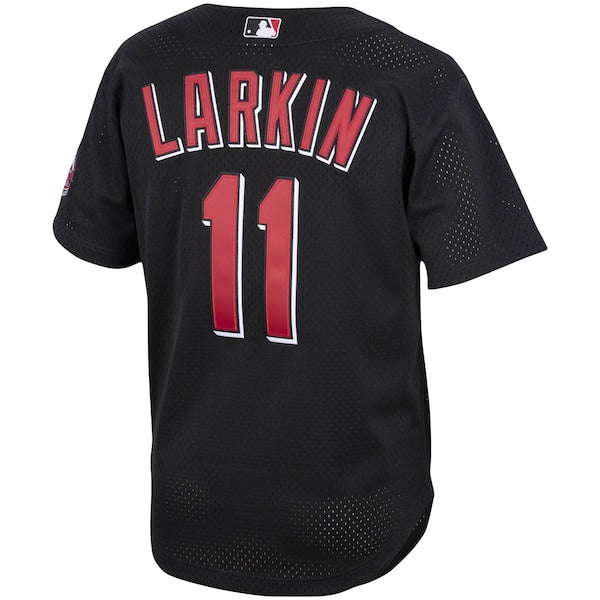 Barry Larkin Cincinnati Reds Cooperstown Collection Mesh Batting Practice Button-Up Jersey - Black - Image 3