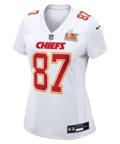 Alternative view of Travis Kelce Kansas City Chiefs Nike Women's Super Bowl LIX Fashion Game Jersey - Tundra White