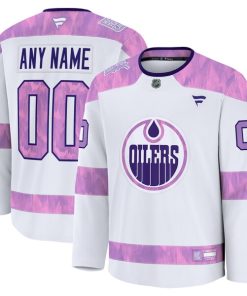 Edmonton Oilers  2024 Hockey Fights Cancer Custom Practice Jersey - White