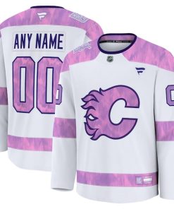 Calgary Flames  2024 Hockey Fights Cancer Custom Practice Jersey - White