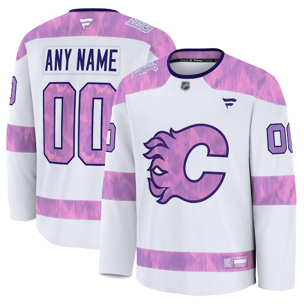 Calgary Flames 2024 Hockey Fights Cancer Custom Practice Jersey - White