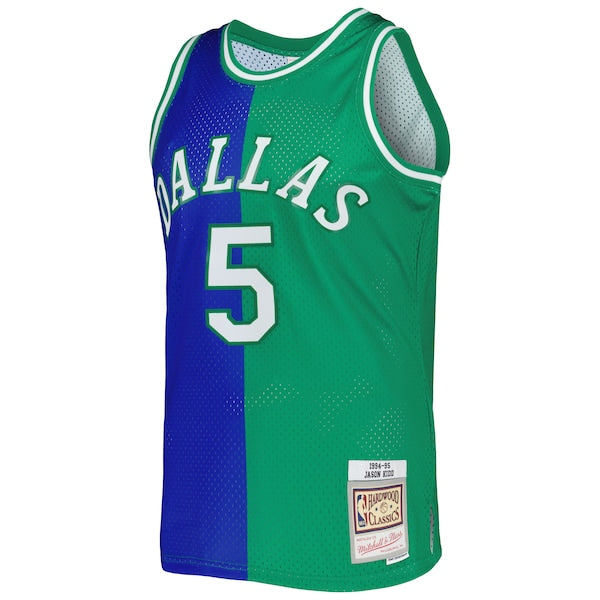 Jason Kidd Dallas Mavericks Hardwood Classics 1994/95 Split Swingman Jersey - Blue/Green - Image 2