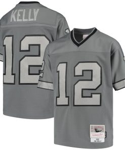 Jim Kelly Buffalo Bills Youth 1990 Retired Player Metal Replica Jersey - Charcoal