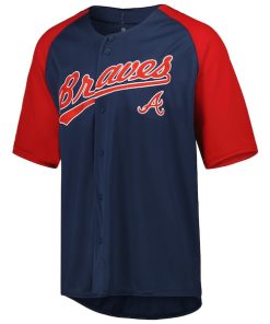 Alternative view of Atlanta Braves Stitches Button-Down Raglan Fashion Jersey - Navy