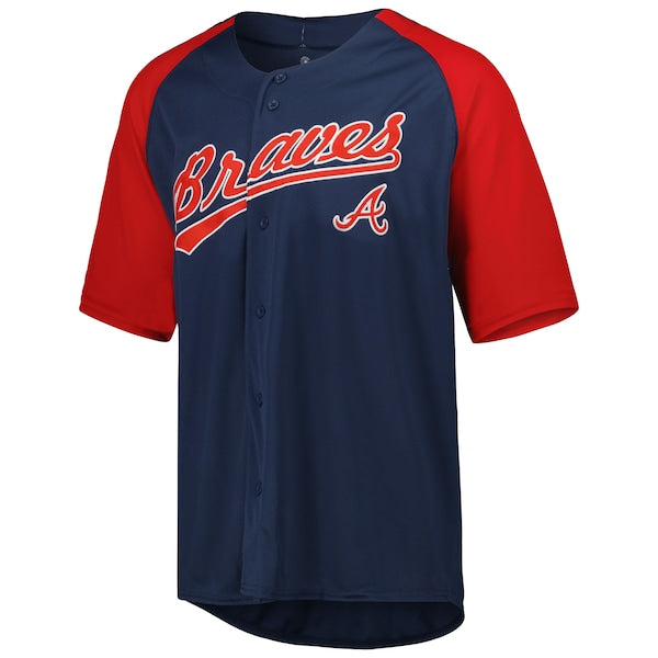 Atlanta Braves Stitches Button-Down Raglan Fashion Jersey - Navy - Image 2