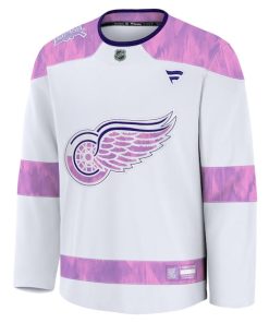 Alternative view of Detroit Red Wings  2024 Hockey Fights Cancer Practice Jersey - White