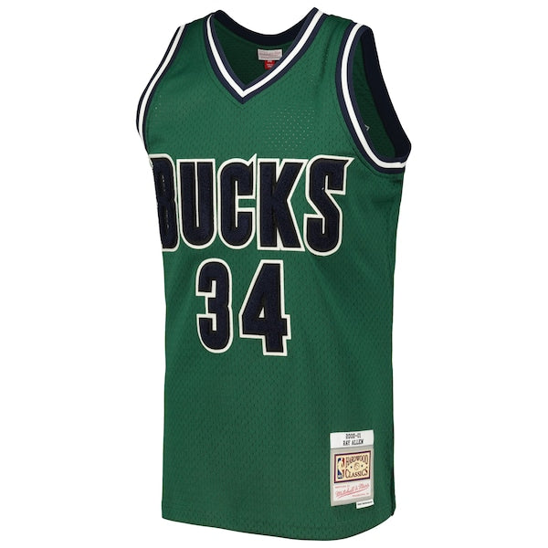 Ray Allen Milwaukee Bucks 2000/01 Hardwood Classics Off-Court Swingman Jersey - Hunter Green - Image 2