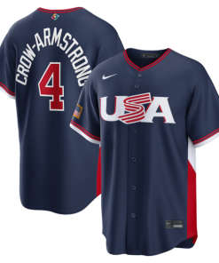 Alternative view of Men's USA Baseball Pete Crow-Armstrong Nike 2026 World Baseball Classic Road Stadium Jersey - Navy/White