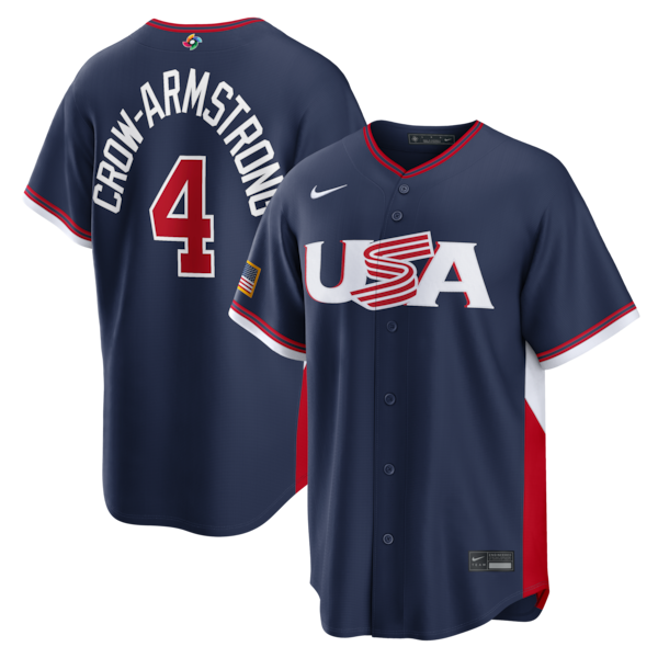 Men's USA Baseball Pete Crow-Armstrong Nike 2026 World Baseball Classic Road Stadium Jersey - Navy/White - Image 2