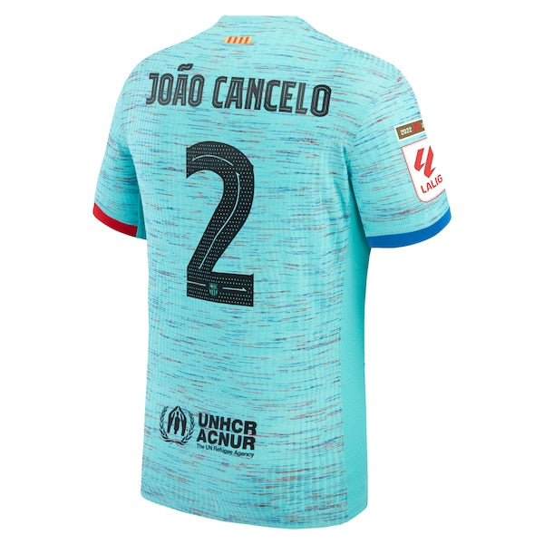Joao Cancelo Barcelona Nike 2023/24 Third Authentic Jersey - Aqua/Royal/White - Image 4