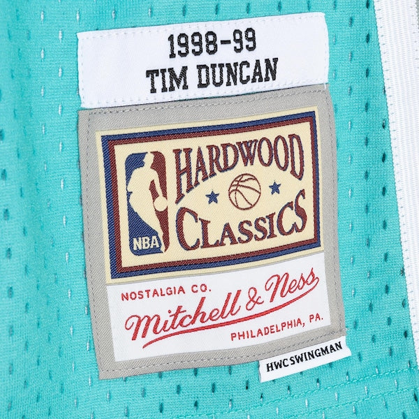 Tim Duncan San Antonio Spurs Hardwood Classics 1998/99 Split Swingman Jersey - Black/Teal - Image 4