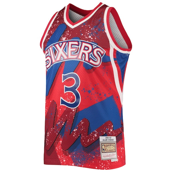 Allen Iverson Philadelphia 76ers Hardwood Classics 1996/97 Hyper Hoops Swingman Jersey - Red - Image 2