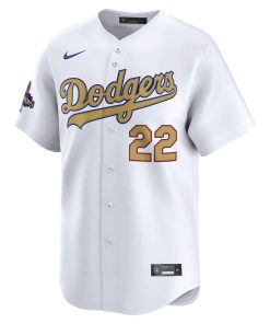 Alternative view of Clayton Kershaw Los Angeles Dodgers Nike 2025 Gold Collection Limited Jersey ¨C White