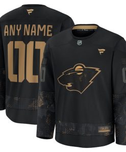 Minnesota Wild  2024 Military Appreciation Personalized Long Sleeve Practice Jersey - Black
