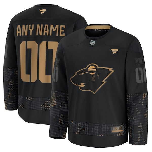 Minnesota Wild 2024 Military Appreciation Personalized Long Sleeve Practice Jersey - Black