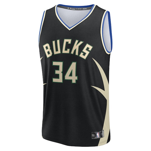 Giannis Antetokounmpo Milwaukee Bucks Youth Fast Break Replica Player Jersey - Statement Edition - Black - Image 2