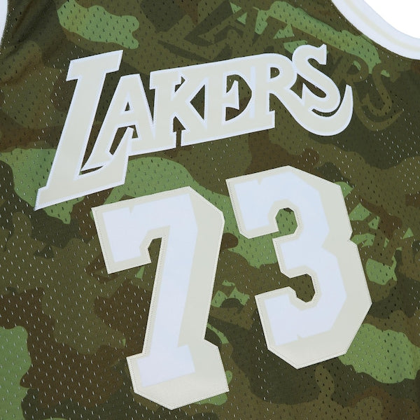 Dennis Rodman Los Angeles Lakers Hardwood Classics 1998/99 Ghost Green Swingman Jersey - Camo - Image 4