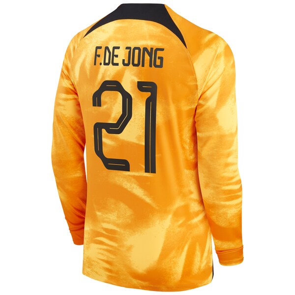 Frenkie de Jong Netherlands National Team Nike 2022/23 Home Breathe Stadium Replica Player Long Sleeve Jersey - Orange - Image 3