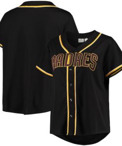 San Diego Padres Women's Plus Size Pop Fashion Button-Up Jersey - Black/Brown