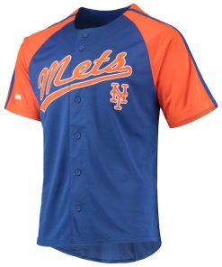 Alternative view of New York Mets Stitches Button-Down Raglan Replica Jersey - Royal