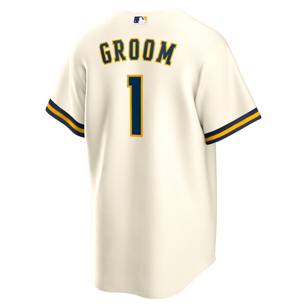 Milwaukee Brewers Nike #1 Groom Home Replica Jersey - White - Image 3