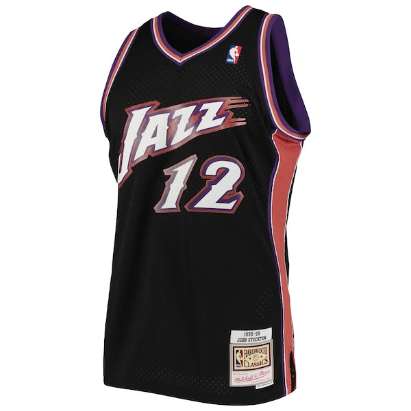 John Stockton Utah Jazz 1998/99 Hardwood Classics Swingman Jersey - Black - Image 2