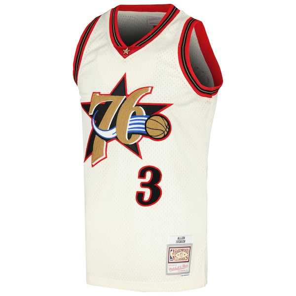 Allen Iverson Philadelphia 76ers Chainstitch Swingman Jersey - Cream - Image 2
