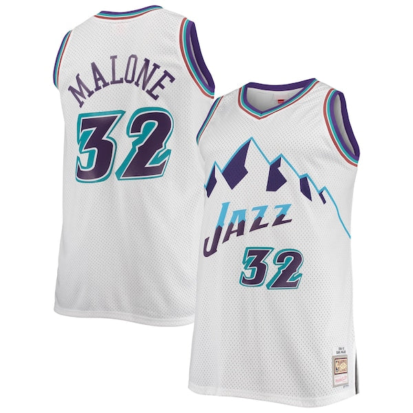 Karl Malone Utah Jazz 1996/97 Big & Tall Hardwood Classics Swingman Jersey - White/Purple - Image 2