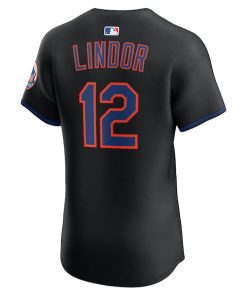Alternative view of Francisco Lindor New York Mets Nike Alternate Elite Jersey - Black