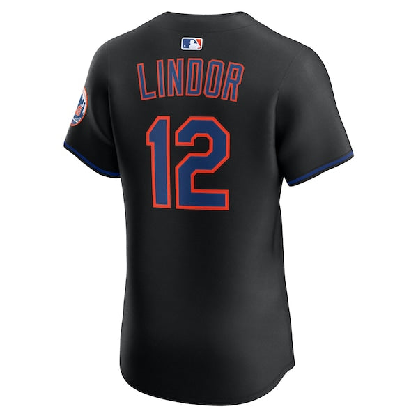 Francisco Lindor New York Mets Nike Alternate Elite Jersey - Black - Image 2