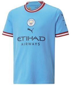 Alternative view of Manchester City Puma Youth 2022/23 Home Replica Custom Jersey - Sky Blue