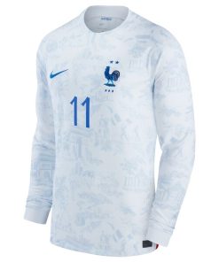 Alternative view of Ousmane Dembele France National Team Nike 2022/23 Away Breathe Stadium Replica Long Sleeve Jersey - White