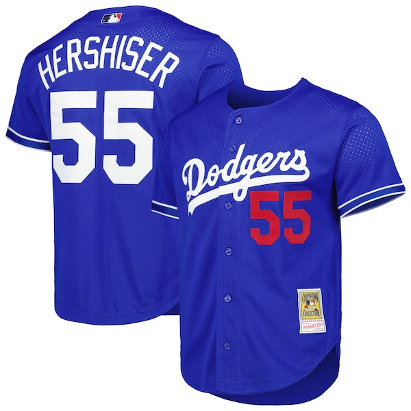 Orel Hershiser Los Angeles Dodgers Cooperstown Collection Mesh Batting Practice Button-Up Jersey - Royal