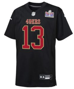 Alternative view of Brock Purdy San Francisco 49ers Nike Youth Super Bowl LVIII Patch Carbon Fashion Game Jersey - Black