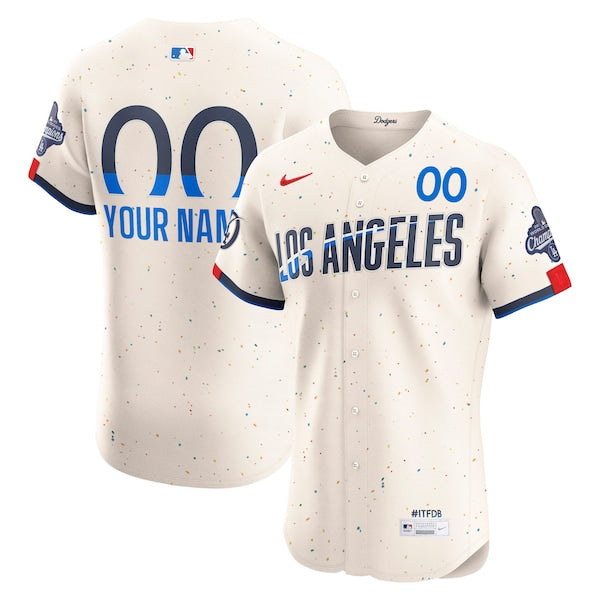 Los Angeles Dodgers Nike 2025 World Series Champions City Connect Elite Custom Jersey - Cream/Royal - Image 2