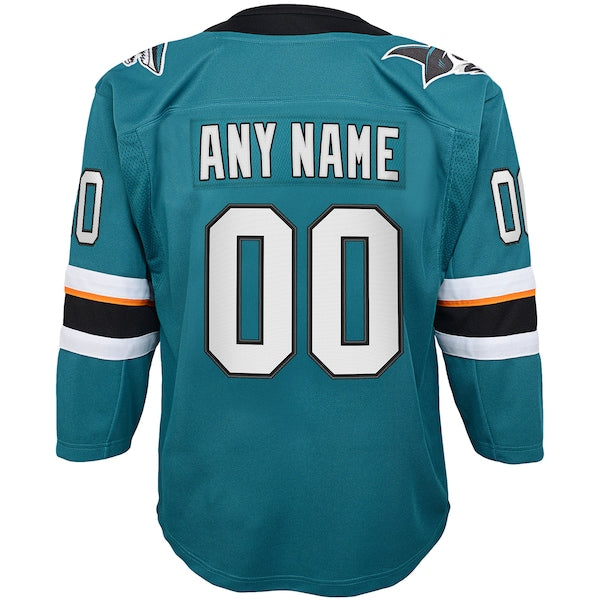 San Jose Sharks Youth 2019/20 Home Premier Custom Jersey - Teal - Image 3