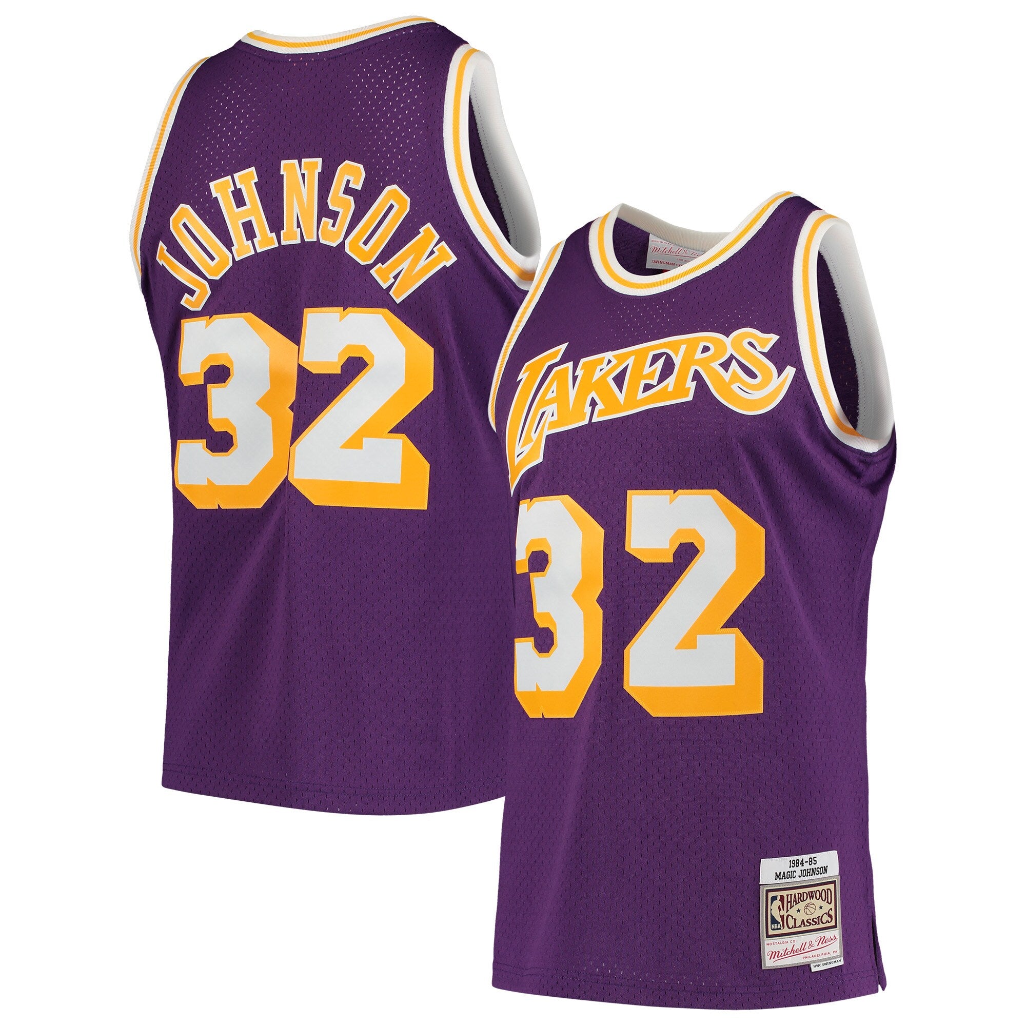 Magic Johnson Los Angeles Lakers 1984/85 Hardwood Classics Swingman Jersey - Gold/Purple - Image 11