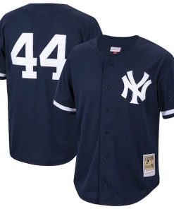 Reggie Jackson New York Yankees Cooperstown Collection Mesh Batting Practice Button-Up Jersey - Navy