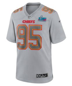 Alternative view of Chris Jones Kansas City Chiefs Nike Super Bowl LVII Patch Atmosphere Fashion Game Jersey - Gray