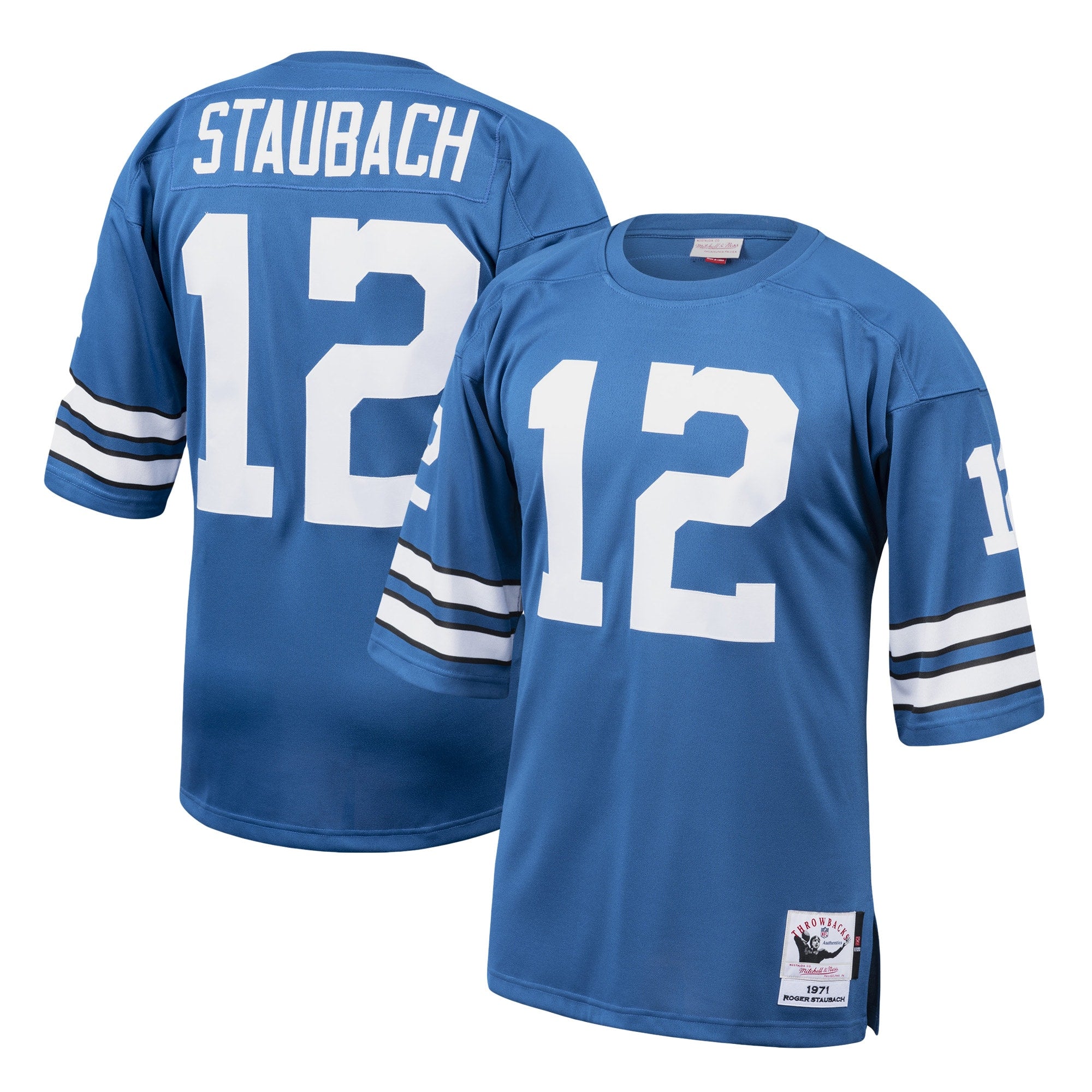 Roger Staubach Dallas Cowboys 1975 Authentic Throwback Retired Player Jersey - White/Royal - Image 5