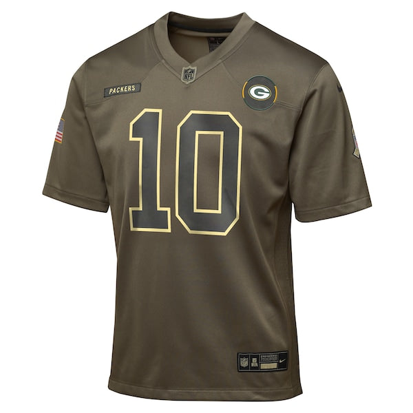 Jordan Love Green Bay Packers Nike Youth 2025 Salute to Service Game Jersey - Olive - Image 2