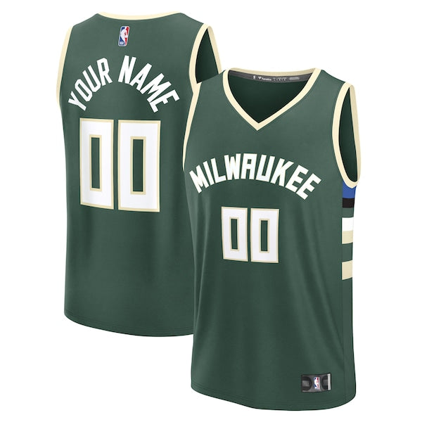 Milwaukee Bucks Youth Fast Break Custom Replica Jersey - Green - Icon Edition
