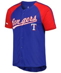 Alternative view of Texas Rangers Stitches Button-Down Raglan Fashion Jersey - Royal