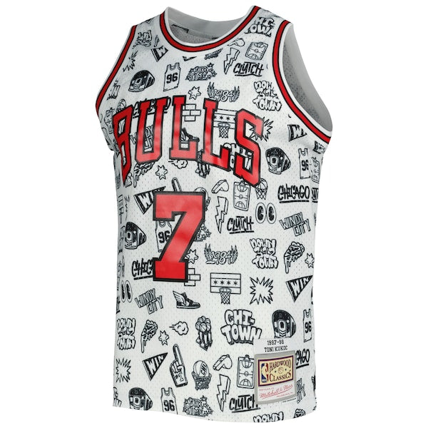Toni Kukoc Chicago Bulls 1997/98 Hardwood Classics Doodle Swingman Jersey - White - Image 3