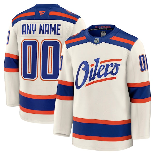 Edmonton Oilers Alternate Premium Custom Jersey - Light Beige/Royal/White - Image 2
