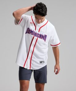 Alternative view of Dominican Republic Baseball Nike 2026 World Baseball Classic Home Stadium Jersey - White/Royal