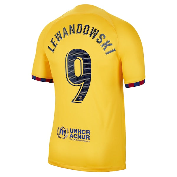 Robert Lewandowski Barcelona Nike Youth 2022/23 Fourth Breathe Stadium Replica Player Jersey - Yellow - Image 3