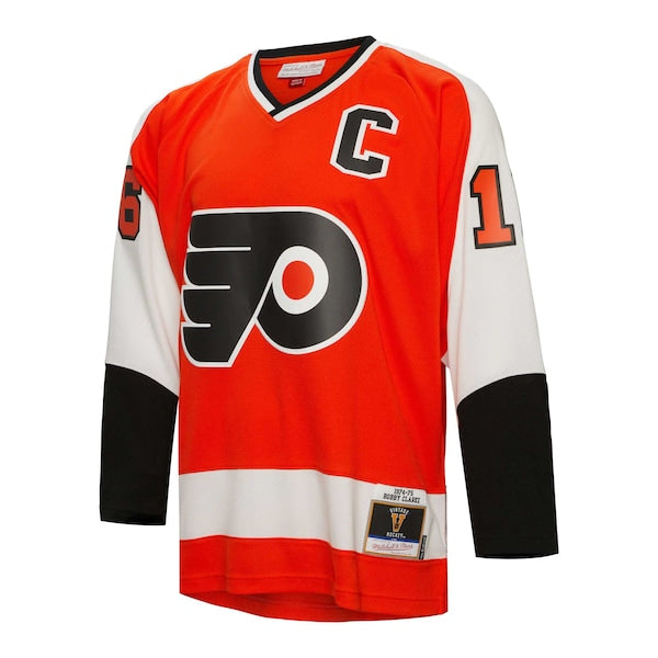 Bobby Clarke Philadelphia Flyers Captain Patch 1974/75 Blue Line Player Jersey - Orange - Image 2