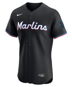 Alternative view of Miami Marlins Nike Alternate Vapor Premier Elite Patch Jersey - Black