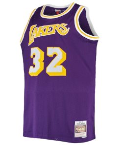Alternative view of Magic Johnson Los Angeles Lakers Big & Tall 1984/85 Hardwood Classics Swingman Jersey - Purple